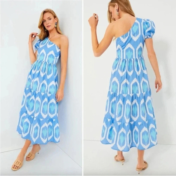 Oliphant Odisha One Shoulder Maxi Dress Blue and White sz Small - Picture 1 of 14